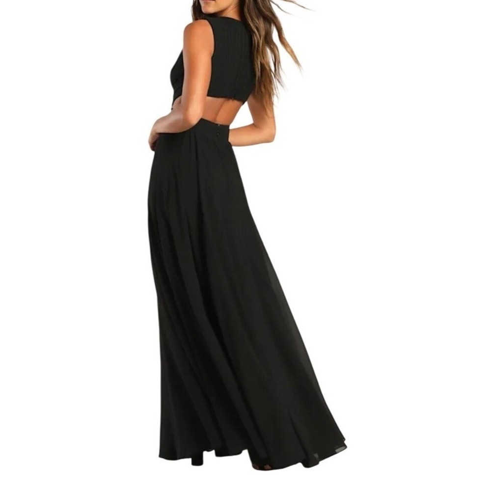 NWT‎ Lulus Vivid Imagination Black Cutout Maxi Dress XS Pleated V-Neck Formal - Picture 6 of 12